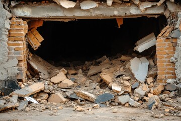 Building demolition debris urban area concrete ruins destructive environment close-up view urban decay concept