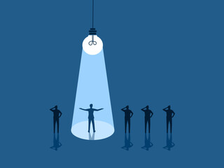 Employment and Recruiting, Lightbulb Focuses on One Businessman from a Group of People