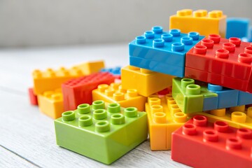 Obraz premium Colorful Plastic Blocks, Creative Construction Toys, Building Bricks