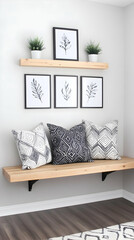 Modern minimalist entryway bench with plant decor