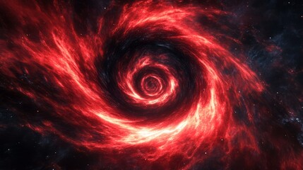 A red spiral in space. The spiral is surrounded by a red glow. There are stars in the background