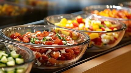 Fototapeta premium Delectable Salad Buffet: A Culinary Delight of Fresh Tomatoes, Cucumbers, and Vibrant Vegetables