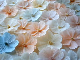 Pastel paper flowers, close-up, craft, background