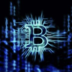 Bitcoin ₿ cryptocurrency, digital decentralized currency symbol. Conceptual dynamic fractal illustration of a bitcoin connected to a blockchain network in blue color on black background