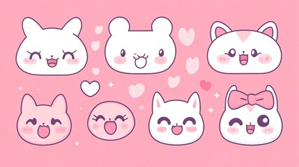 Adorable collection of kawaii faces with various expressions for design projects