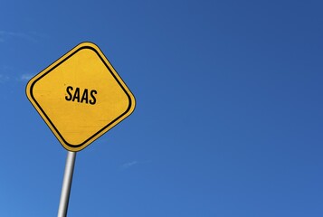 SaaS, yellow sign with blue sky