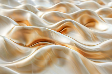Fototapeta premium Golden silk fabric flowing smoothly creating elegant waves