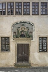 Birthplace of Martin Luther portal with relief, Museum, Eisleben, Saxony-Anhalt, Germany, Europe