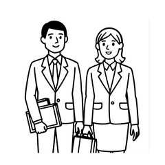 Line art vector of a male and female business professionals in formal attire.