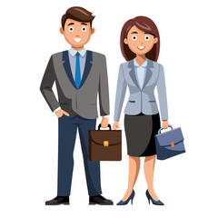 llustration of a male and female business professionals in formal attire.