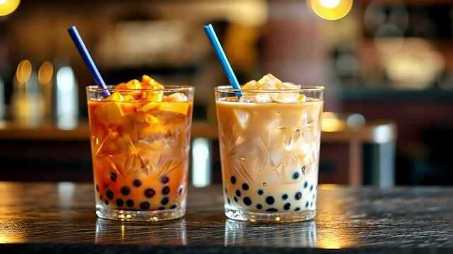 Refreshing Iced Bubble Tea Pair: A Delightful Treat