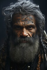 Portrait Papuan man with colourful face painting, feathers, body jewellery, indigenous people, Tribe, Wigmen, Asmat, AI generated