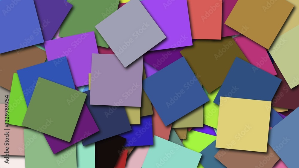 Poster many coloured square shapes are on surface, 3d rendering computer generated background