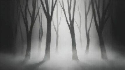 Foggy forest path, mystery, dark trees