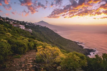 Fototapete Rund View of Pico del Teide at sunset, north coast Tenerife, Mirador de Las Breñas, El Sauzal, near Puerto de la Cruz, Tenerife, Canary Islands, Spain, Europe © Valentin Wolf/imageBROKER