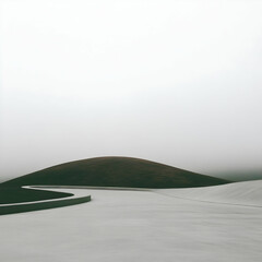 Foggy hilltop road, scenic view, calm landscape, website background