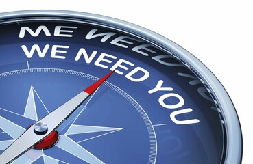 3D rendering of an compass with the words we need you