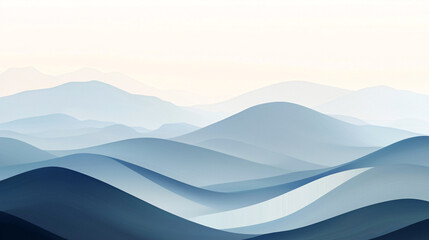 Subtle gradient waves in calming tones create abstract landscape of serene mountains. soft blue hues evoke tranquility and peace, perfect for relaxation