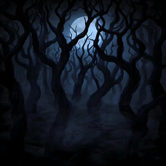 Naklejka premium Moonlit spooky forest path, Halloween backdrop