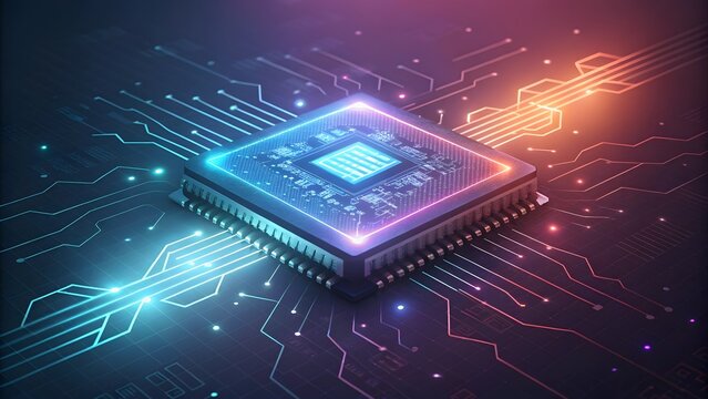 Futuristic Microchip Design with Glowing Circuit Patterns