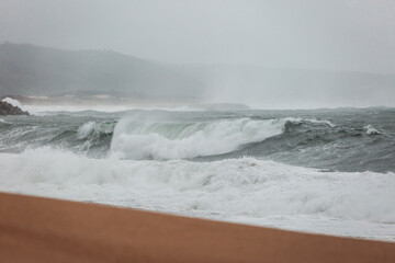 Beautilul colorful waves near the cost line of Portugal