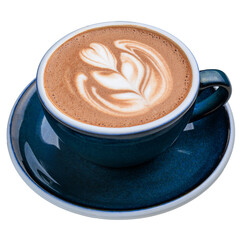 cup with fresh coffee drink and delicate foam with a pattern. Cafe and restaurant menu. Coffee shop.