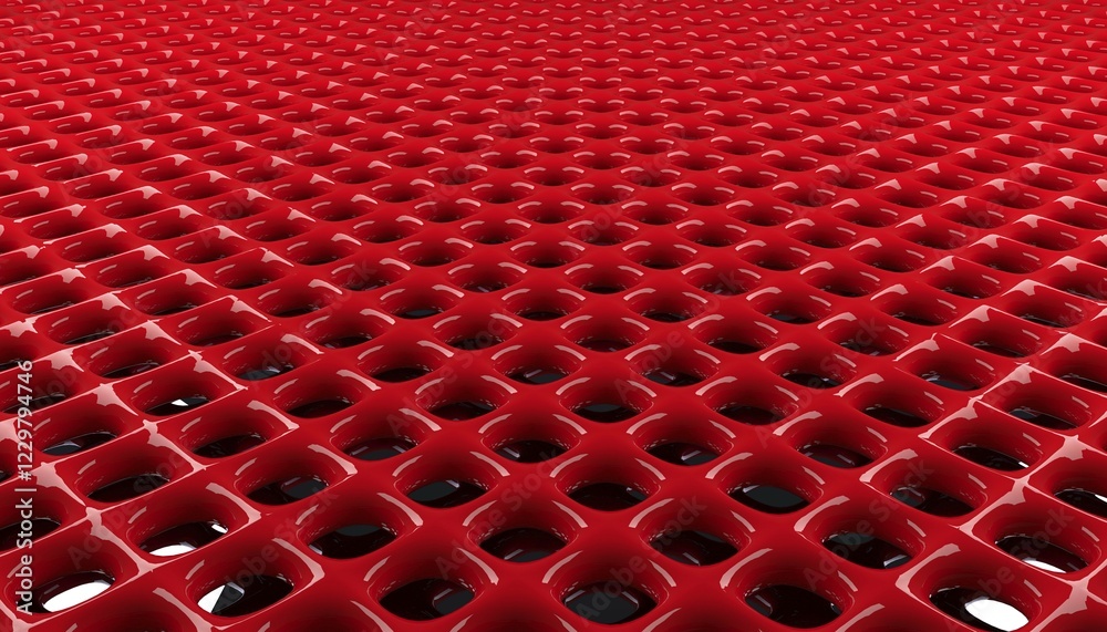 Poster Red glossy grid pattern using as modern background, 3d rendering