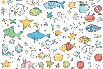 Whimsical Fish and Star Pattern Design