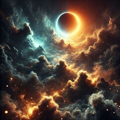 Fototapeta premium Glowing light dark ominous smoke