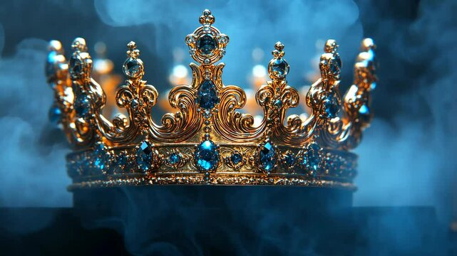 A majestic fantasy king's crown on a back smoky background.