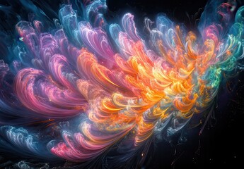 Obraz premium Colorful Abstract Swirls of Light and Energy Creating an Ethereal and Dreamlike Atmosphere in a Dark Background