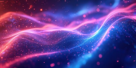 Fototapeta premium Colorful abstract waves of light creating a mesmerizing and vibrant atmosphere, with sparkling particles flowing seamlessly in a digital space.