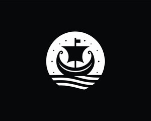 Viking Ship Logo Design Template