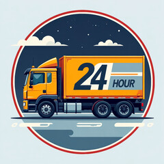 Fototapeta premium 24 hour truck cargo transportation, cargo delivery concept logo or icon
