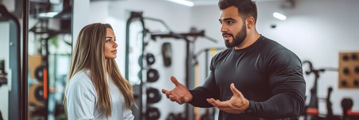 Personal Trainer Encourages A Client During A Workout In A Gym, Motivating Fitness Goals.