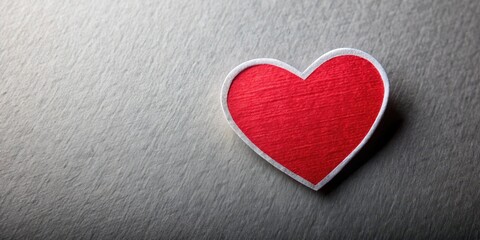 Fototapeta premium Close-up of isolated red heart shape sticker on gray background, paper texture