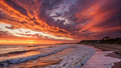 Annal: Serene Coastal Sunset, Dramatic Sky, Ocean Waves