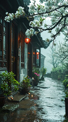 wet  street in old traditional China