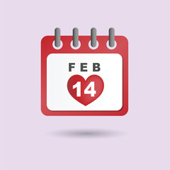 Design calendar with love and date 14 february for valentine's greeting