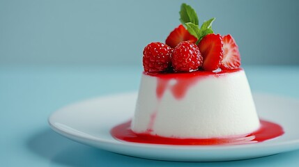 Elegant Creamy Panna Cotta with Fresh Berries and Berry Sauce