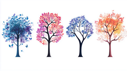 Obraz premium tree vectors with stylized green leaves, modern and colorful,