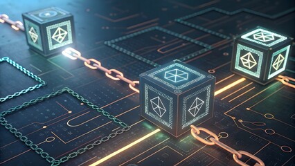 Blockchain Technology Concept with Digital Cubes and Chains