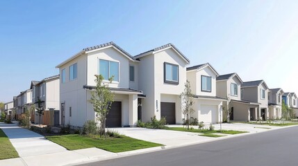 Modern Two-Story Houses in a Sunny Suburban Neighborhood