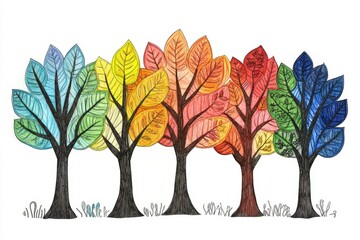 Obraz premium Colorful Rainbow Trees - A Vibrant Nature Scene
