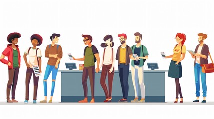Obraz premium Queue of Customers Standing at Counter Cashier in Store