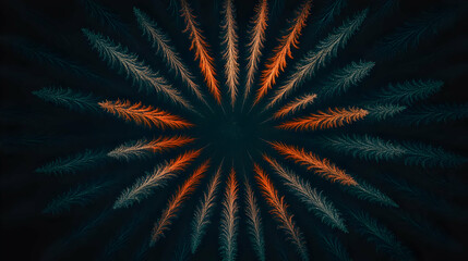 Abstract fractal art, fiery design, dark background, digital art