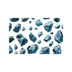 Naklejka premium Set of cyan-blue rocks on a black background, 3D rendered illust