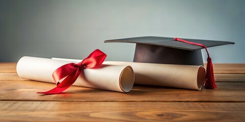 Graduation Scroll Unfolds on Desk, education, learning,  education, learning, wooden desk, milestone