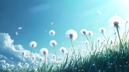 Vibrant Dandelion Field Against a Blue Sky