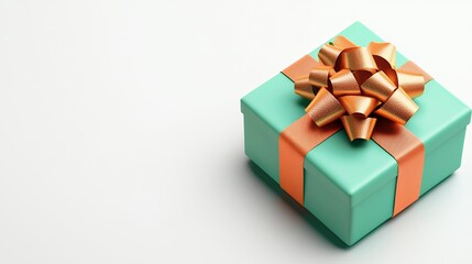 Obraz premium Elegant Teal Gift Box with Unique Orange Ribbon Bow on White Background